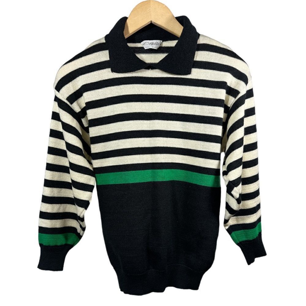 L'ATELIER Women's Vintage Striped Long Sleeve Knit Sweater Black/White Size XS